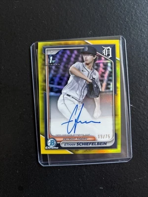 2024 Bowman Draft Chrome Ethan Schiefelbein #CPA-ES Yellow Refractor Auto /75 - Image 1 of 4