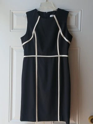 Calvin Klein Black & White Colorblock Sheath Dress Lined Classic Boss Women's 8P - Image 1 of 4