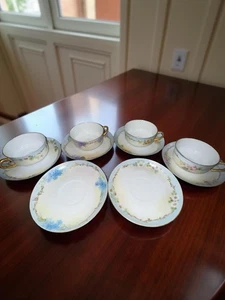 Antiguo juego de tazas y platillos de té Johann Haviland Baviera adorno dorado floral pastel - Imagen 1 de 8
