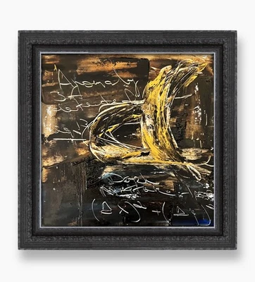 Arte original de física de agujeros negros materia oscura abstracta con fórmulas grabadas a mano Foto 1 de 4