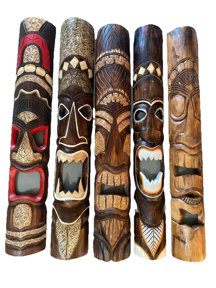 SET OF 5 40” TIKI MASK HAWAIIAN WALL ART ISLAND HOME DECOR BAR TROPICAL - Image 1 of 1