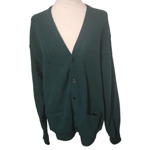 VTG MensPendleton Wool Cardigan Sweater Large Forest Green Button Front Pockets - Picture 1 of 6