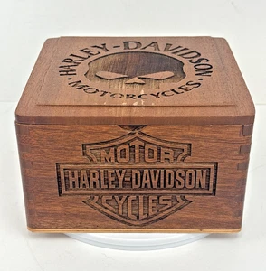 Harley Davidson Motorcycles Wooden Box with Skull (6.5" x 6" x 4") - Picture 1 of 8