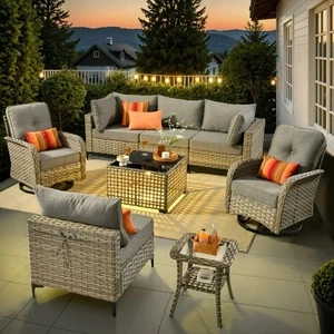 8 Pieces Patio Outdoor Furniture Set with Swivel Chairs All-Weather Rattan Wicke - Picture 1 of 10
