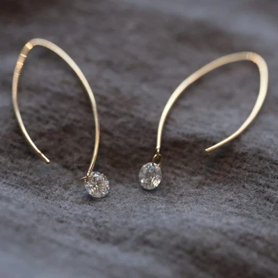 18K Gold Fairy Ear Hooks – Round Diamond Stud Earrings, Pierced, Whimsical - Image 1 of 4