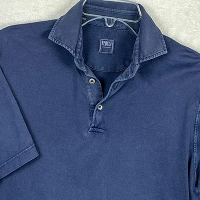 Fedeli Polo Shirt Mens 50 (M) Blue Sunwashed Preppy Classic Luxury Como Italy - Image 1 of 4