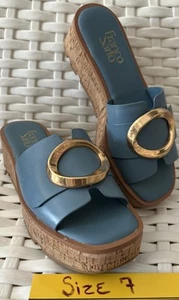 Franco Sarto Hoda Leather Sandal Women's Size 7 Med Denim Blue Platform NIB - Picture 1 of 4