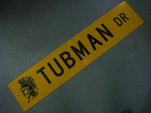 Vintage ORIGINAL TUBMAN DR STREET SIGN 42" X 9" BLACK LETTERING ON YELLOW Cover