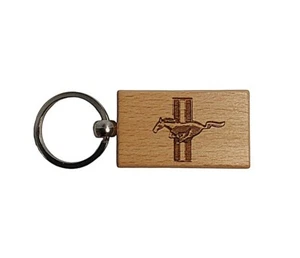 New Ford Mustang Logo Laser Engraved Wood Keychain - Picture 1 of 3