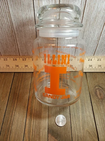 Decorative University of Illinois Fighting Illini Glass Candy Jar 7" Tall x 4" W Cover