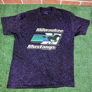 Vintage 90s Milwaukee Mustangs T Shirt AFL Arena Football Purple Bleached XL USA - Picture 1 of 7