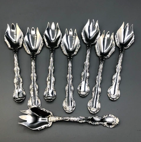 Strasbourg by Gorham Sterling set of 8 Ice Cream Forks 5.25", rare Scroll Bowl Cover