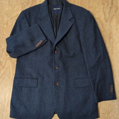 Blazer azul de mezcla de lana/cachemira Nautica para hombre 42R a rayas 3 botones Foto 1 de 4