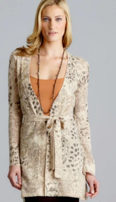 Vertigo Paris Mixed Print Belted Wool/Angora Duster Brown S NWT $398 - Image 1 of 2