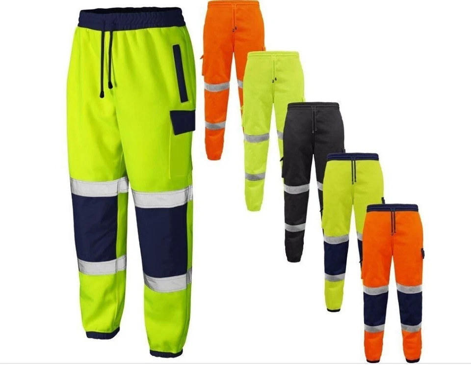 Hi Viz Vis Jogging Bottoms Safety Work Sweat Pants Fleece Trousers Joggers S-4XL - Image 1 of 1