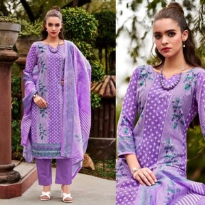LAVENDER PRINTED COTTON INDIAN PAKISTANI READYMADE SALWAR KAMEEZ SUIT LADIES DEN - Picture 1 of 3