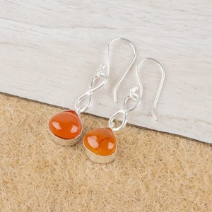 Birthday Gift For Her Carnelian Gemstone Drop/Dangle Earrings 925 Silver - Picture 1 of 8