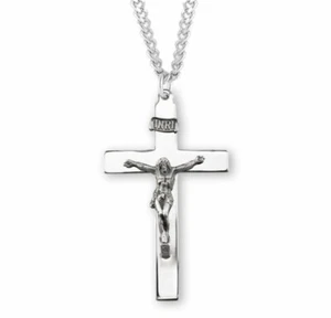 Latin Style Sterling Silver Crucifix , 2.2", 24" Chain, Boxed, US Made - Picture 1 of 3