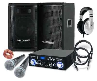 PA Anlage DJ Karaoke Sound Lautsprecher Boxen Verstärker Mikrofon Kabel Set 800W - Bild 1 von 4