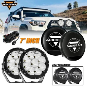AUXBEAM 7"INCH Round LED Work Light Spot Pods Driving Fog Lamp+Black Light Cover - Picture 1 of 12