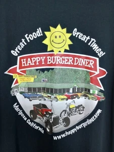 Happy Burger Diner Mariposa, CA Vintage Cars Rat Rods Motorcycles Car Show XL - Picture 1 of 5