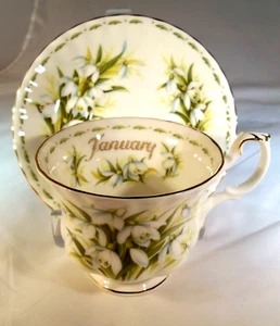 ROYAL ALBERT BONE CHINA JANUARY SNOWDROPS FLOWER of the MONTH CUP & SAUCER SET! - Picture 1 of 2