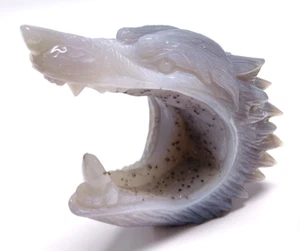 Calavera de lobo geoda natural de 5,2"" tallada a mano calavera de cristal, decorador del hogar - Imagen 1 de 8