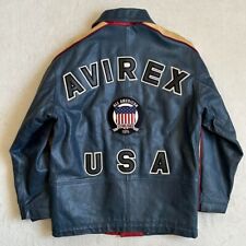AVIREX 6141038 Leather Jacket Cow Hide Men Size XS Blue