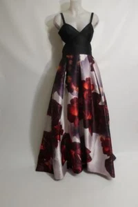 Womens Monique Lhuillier Plum Black Red Strappy V-Neck Floral Maxi Gown Dress 8 - Picture 1 of 10