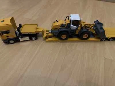 Siku Scania Fried Spedition Tieflader mit Liebherr 580 5875 Radlader wie neu - Bild 1 von 4