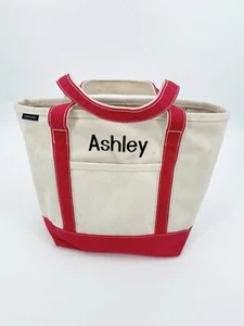 Land's End Heavy Canvas Tote Straps Open 5 Pockets Ashley Monogram - Picture 1 of 9