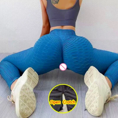Woman Open Crotch Leggings with Hidden Double Zippers Outdoor High Waist Panties - Image 1 of 4