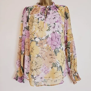 NUEVO Blusa Top Ex Wallis 10-22 Cervedura Estampado Floral Marfil Púrpura Beige Chifón - Imagen 1 de 6