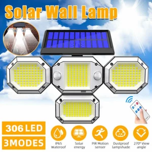 9900000LM LED Solar Wall Lights Outdoor Motion Sensor Security Lamps 4HEAD Flood - Picture 1 of 12