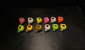10 Painted Fluke Ear Balls Flounder Jig Head from 2oz to 8oz With 3-D Eyes