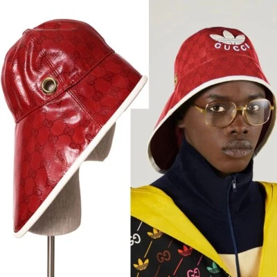 sz M NEW $595 GUCCI x Adidas Wide Brim GG Supreme LOGO Wide-Brimmed Cloche HAT - Image 1 of 4