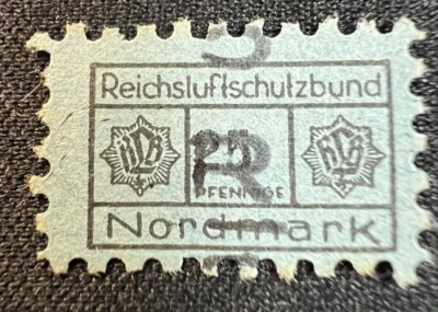 1940s German RLB Stamp 25 Pf Nordmark – Reichsluftschutzbund Civil Defense Fund - Image 1 of 2