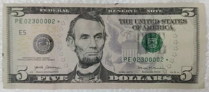 2017-A $5 Dollar Bill Star Note Low Serial Number #02300002 Coolness Index 98.9% - Picture 1 of 5