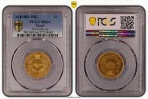 EGYPT / AH1403-1982 Pound Gold 50th Anniversary of Air Force - PCGS MS66 !!! - Picture 1 of 3