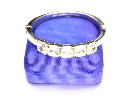 Kate Spade Squared Away Colorless Crystal Hinged Bracelet Silver Tone