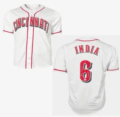Jonathan India Signed 21 NL ROY Insc Custom Cincinnati White Baseball Jersey PSA - Image 1 of 4