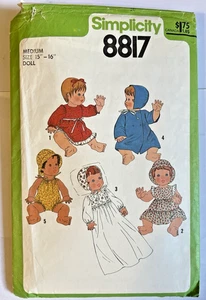 Simplicity 8817 Vintage Schnittmuster Kleiderschrank 15"-16" Baby Puppenkleidung UNGESCHNITTEN - Bild 1 von 4