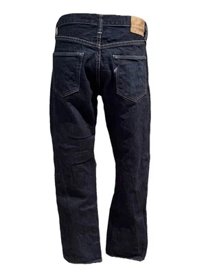 Pantalones de mezclilla azul puro Japón X azul en verde ribete elástico relajados cónicos 34 Foto 1 de 4