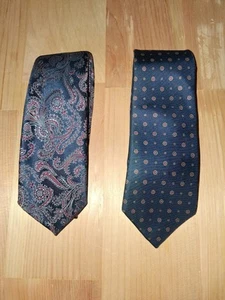 Necktie Christian Dior Lot 2x Vintage poly silk navy polka dots florets - Picture 1 of 8