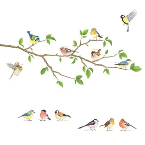 DWL-1804N Garden Birds on Tree Branch Kids Wall Stickers Wall Decals Peel and... - Picture 1 of 7