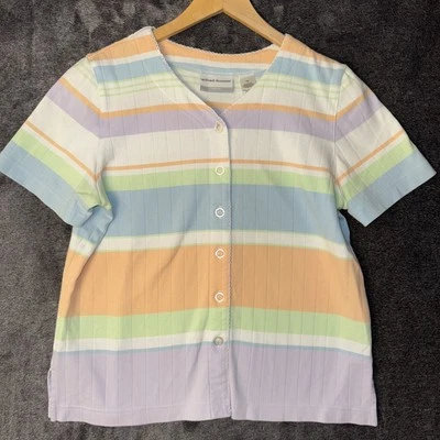 Suéter Alfred Dunner Top Para Mujer PS Colores Pastel Tejido Rayas Botón SS Foto 1 de 4