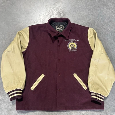 Vintage 90s Maroon And Tan Halloway Wool Varsity Rare Size Xl Salish Kootenai - Image 1 of 4