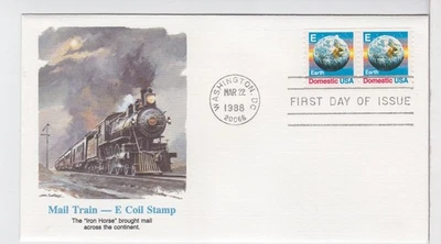TurtlesTradingPost- E-Stamp Train- Coil Pair 1988 FDC- #2279- Fleetwood Cachet - Image 1 of 2
