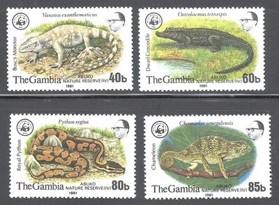 Gambia Mint NH Sc# 432/435 SG# 460/463 WWF reptiles set crocodile snake 1981 - Image 1 of 2