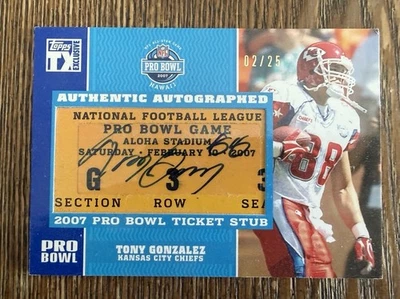 2007 Topps TX Exclusive Tony Gonzalez Auto Pro Bowl Ticket 02/25 Signature - Image 1 of 4